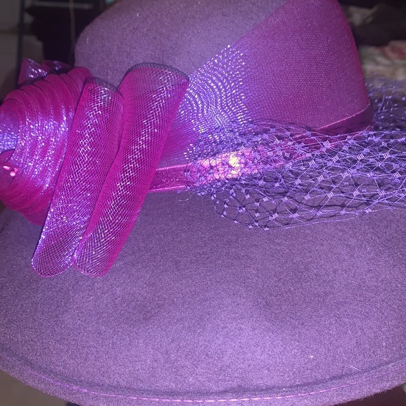 NWOT Beautiful purple large floppy Kentucky derby church Easter ladies wool hat - Picture 2 of 4